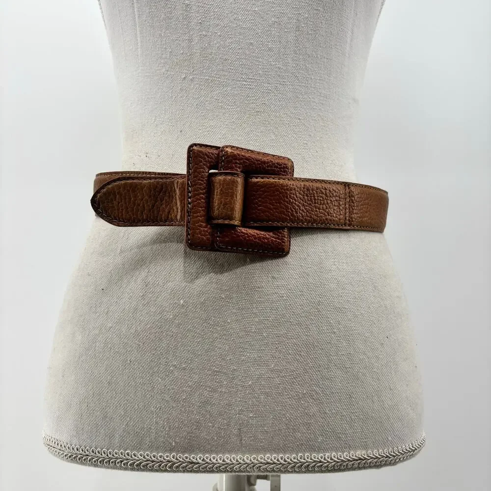 Esprit 90s Womens Size M Belt Leather Brown Glam Loop Fold